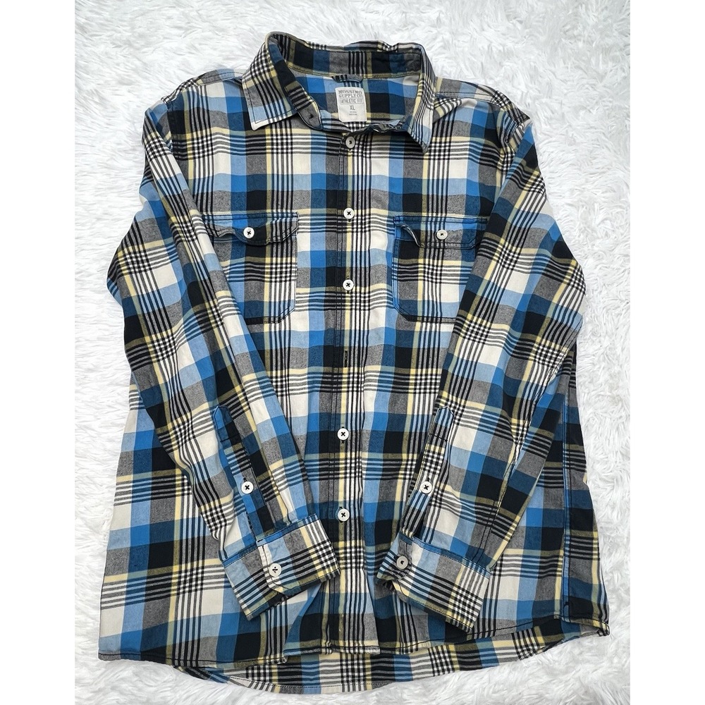 Mossimo Supply Co Men's Plaid Flannel Shirt Blue Black White Size XL 100% Cotton